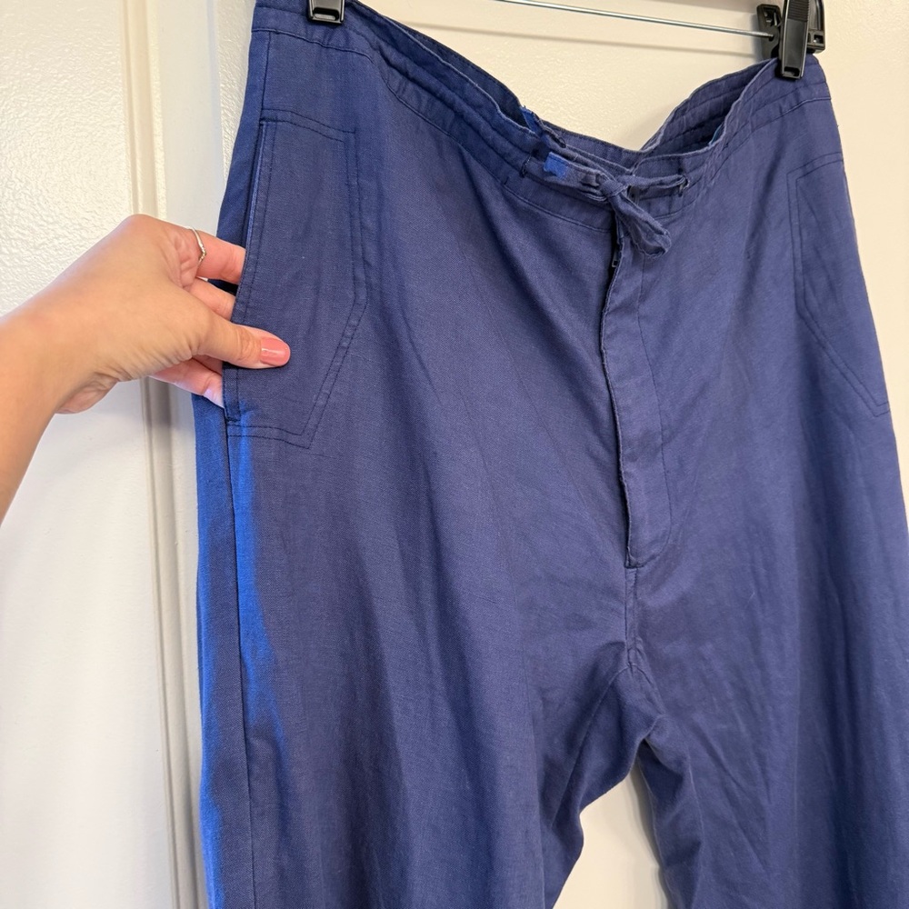 Lanzino linen Navy Pants w/zip button closure and drawstring, coastal, boat life